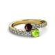 2 - Delise 5.00mm Round Red Garnet and Peridot with Side Diamonds Bypass Ring 