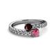 2 - Delise 5.00mm Round Red and Rhodolite Garnet with Side Diamonds Bypass Ring 