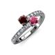 3 - Delise 5.00mm Round Red and Rhodolite Garnet with Side Diamonds Bypass Ring 