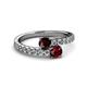 2 - Delise 5.00mm Round Red Garnet and Ruby with Side Diamonds Bypass Ring 