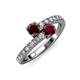 3 - Delise 5.00mm Round Red Garnet and Ruby with Side Diamonds Bypass Ring 