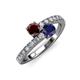 3 - Delise 5.00mm Round Red Garnet and Blue Sapphire with Side Diamonds Bypass Ring 