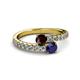 2 - Delise 5.00mm Round Red Garnet and Blue Sapphire with Side Diamonds Bypass Ring 