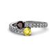 1 - Delise 5.00mm Round Red Garnet and Yellow Sapphire with Side Diamonds Bypass Ring 