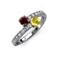 3 - Delise 5.00mm Round Red Garnet and Yellow Sapphire with Side Diamonds Bypass Ring 