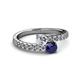 2 - Delise 5.00mm Round Diamond and Blue Sapphire with Side Diamonds Bypass Ring 