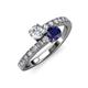 3 - Delise 5.00mm Round Diamond and Blue Sapphire with Side Diamonds Bypass Ring 