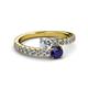 2 - Delise 5.00mm Round Diamond and Blue Sapphire with Side Diamonds Bypass Ring 