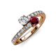 3 - Delise 5.00mm Round Diamond and Ruby with Side Diamonds Bypass Ring 