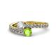 1 - Delise 5.00mm Round Diamond and Peridot with Side Diamonds Bypass Ring 