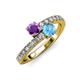 3 - Delise 5.00mm Round Amethyst and Blue Topaz with Side Diamonds Bypass Ring 