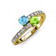 3 - Delise 5.00mm Round Blue Topaz and Peridot with Side Diamonds Bypass Ring 