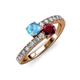 3 - Delise 5.00mm Round Blue Topaz and Ruby with Side Diamonds Bypass Ring 