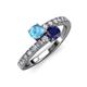 3 - Delise 5.00mm Round Blue Topaz and Blue Sapphire with Side Diamonds Bypass Ring 