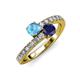 3 - Delise 5.00mm Round Blue Topaz and Blue Sapphire with Side Diamonds Bypass Ring 