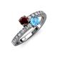 3 - Delise 5.00mm Round Red Garnet and Blue Topaz with Side Diamonds Bypass Ring 