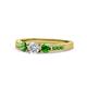 1 - Ayaka Diamond and Green Garnet Three Stone with Side Green Garnet Ring 