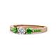 1 - Ayaka Diamond and Green Garnet Three Stone with Side Green Garnet Ring 