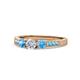 1 - Ayaka Diamond and Blue Topaz Three Stone with Side Blue Topaz Ring 