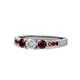 1 - Ayaka Diamond and Red Garnet Three Stone with Side Red Garnet Ring 