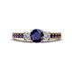 1 - Valene Blue Sapphire and Diamond Three Stone with Side Blue Sapphire Ring 