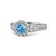 1 - Kallista Signature Blue Topaz and Diamond Halo Engagement Ring 