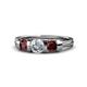 1 - Raea 1.19 ctw Natural Diamond (5.00 mm) With Red Garnet Three Stone Ring  