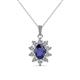 1 - Raizel (7 x 5 mm) Blue Sapphire and Diamond Floral Halo Pendant 