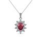 1 - Raizel (7 x 5 mm) Ruby and Diamond Floral Halo Pendant 