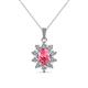 1 - Raizel (7 x 5 mm) Pink Tourmaline and Diamond Floral Halo Pendant 
