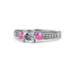 1 - Dzeni Diamond and Pink Sapphire Three Stone Engagement Ring 