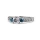 1 - Dzeni Blue and White Diamond Three Stone with Side Diamond Ring 