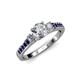 2 - Dzeni Diamond Three Stone with Side Blue Sapphire Ring 