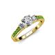 2 - Dzeni Diamond Three Stone with Side Green Garnet Ring 