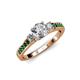 2 - Dzeni Diamond Three Stone with Side Emerald Ring 