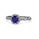 1 - Allene Signature Round Blue Sapphire and Diamond Halo Engagement Ring 