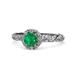 1 - Allene Signature Round Diamond and Emerald Halo Engagement Ring 