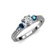 2 - Dzeni Blue and White Diamond Three Stone with Side Diamond Ring 