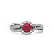 2 - Aimee Signature Ruby and Diamond Bypass Halo Engagement Ring 