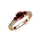 2 - Dzeni Red Garnet Three Stone with Side Diamond Ring 
