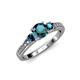 2 - Dzeni Blue Diamond Three Stone with Side Diamond Ring 