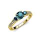2 - Dzeni Blue Diamond Three Stone with Side Diamond Ring 