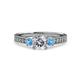3 - Dzeni Diamond and Blue Topaz Three Stone Engagement Ring 