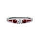 2 - Ayaka Diamond and Red Garnet Three Stone with Side Red Garnet Ring 