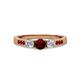 2 - Ayaka Red Garnet and Diamond Three Stone with Side Red Garnet Ring 