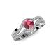 3 - Aimee Signature Rhodolite Garnet and Diamond Bypass Halo Engagement Ring 
