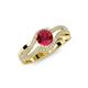 3 - Aimee Signature Ruby and Diamond Bypass Halo Engagement Ring 
