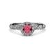 3 - Allene Signature Rhodolite Garnet and Diamond Halo Engagement Ring 