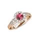 4 - Kallista Signature Rhodolite Garnet and Diamond Halo Engagement Ring 