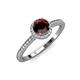 4 - Syna Signature Round Red Garnet and Diamond Halo Engagement Ring 